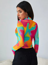 Tie Dye Colorblock Ruched Front Tee